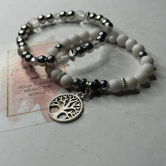 Silver and White Tree of Life Bracelet Set - Picture 3 of 3
